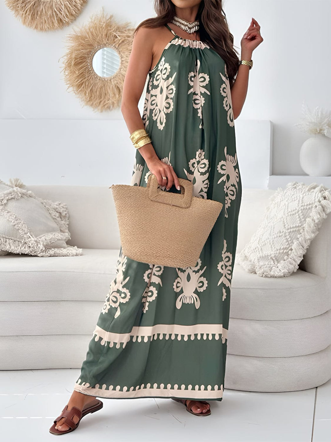 The802Gypsy dresses Dark Green / S GYPSY-Vacation time Spaghetti Strap Maxi Dress