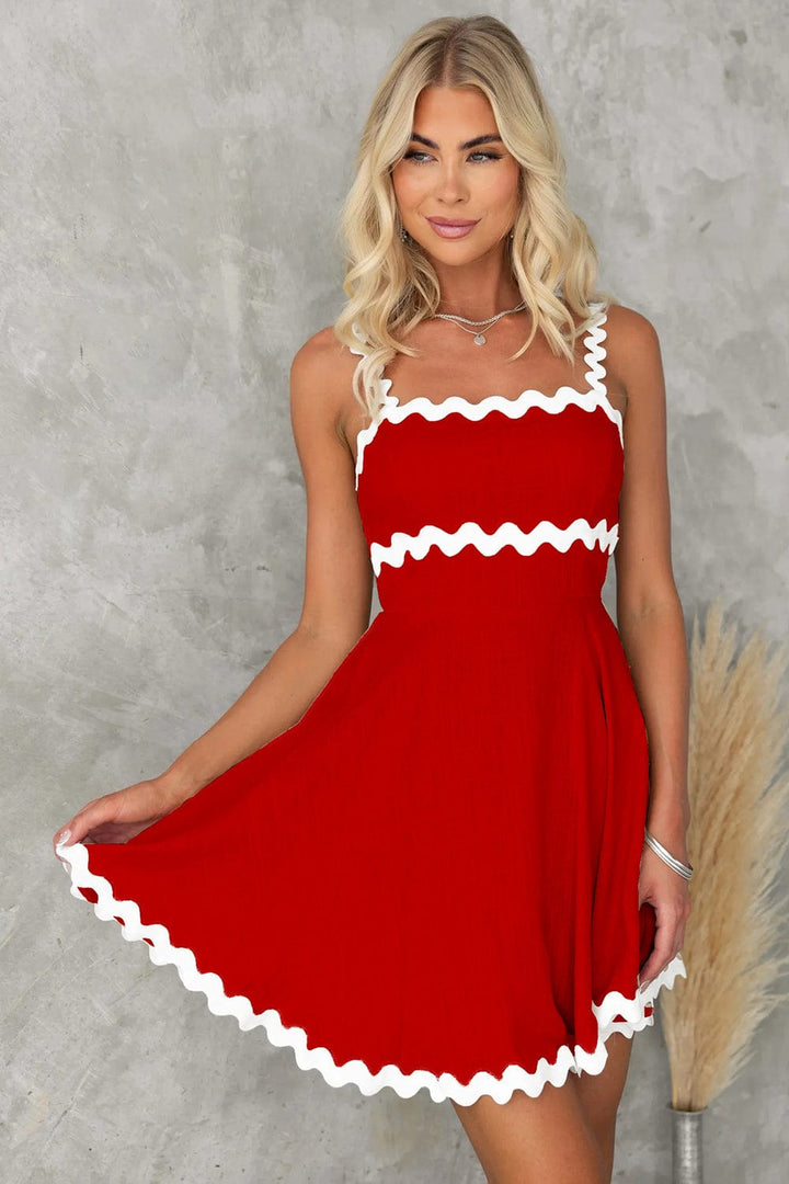 The802Gypsy Dresses Deep Red / S GYPSY-Contrast Trim Square Neck Mini Dress