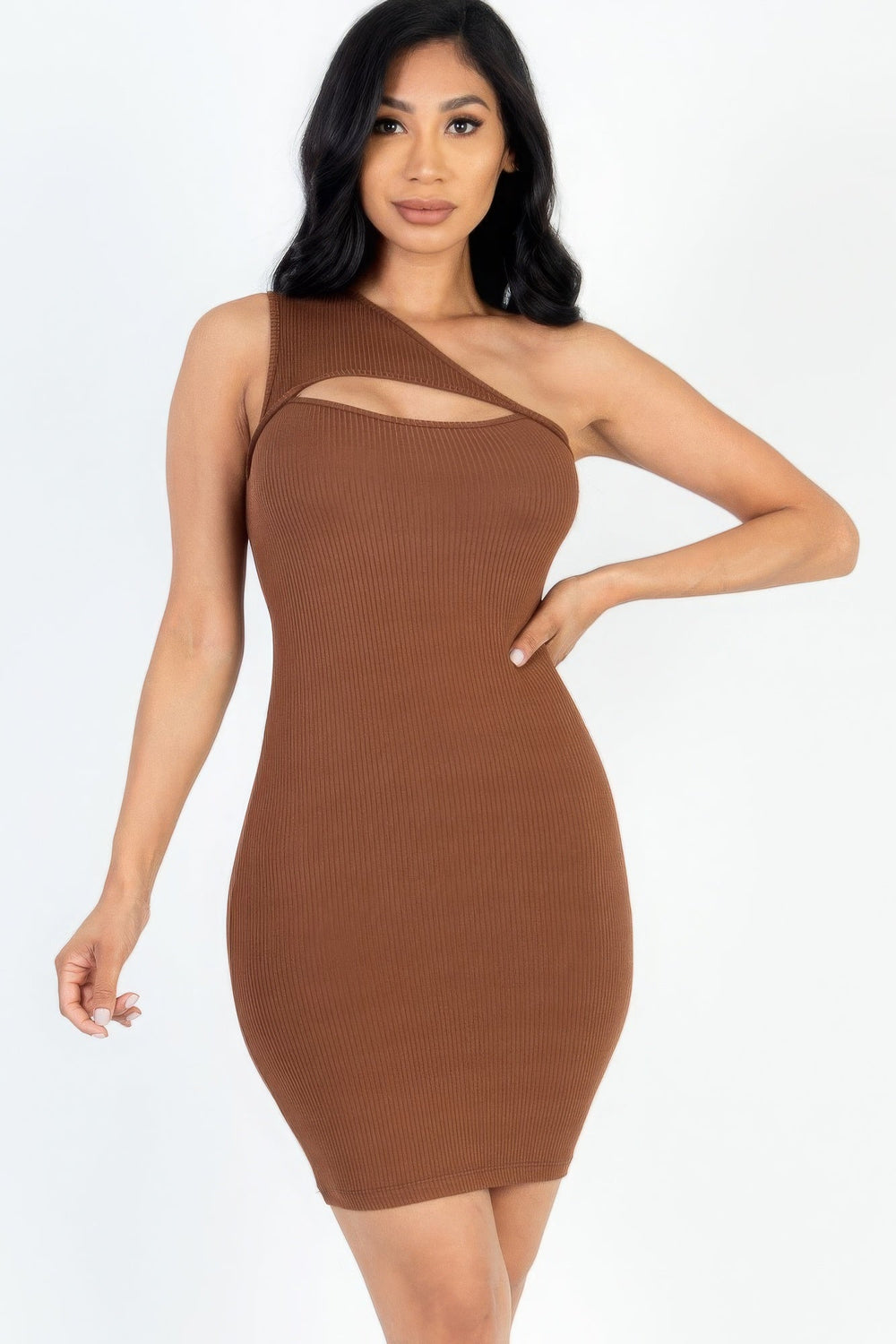 The802Gypsy  Dresses Downtown Brown / S ❤GYPSY LOVE-One Shoulder Cutout Front Mini Bodycon Dress