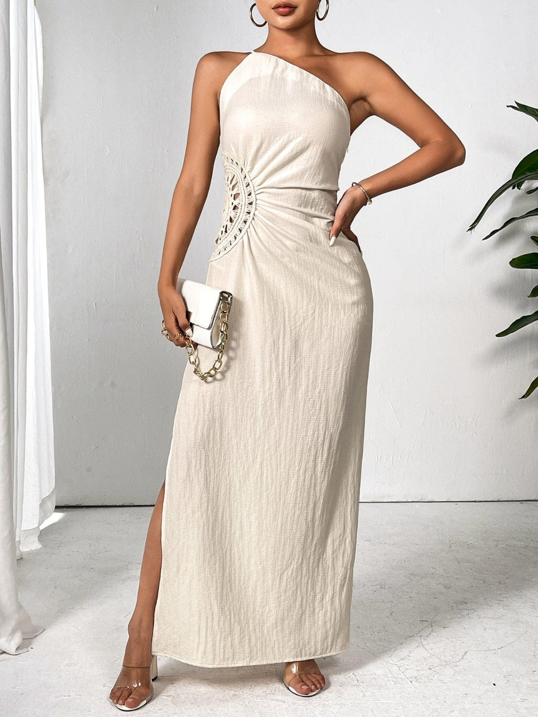The802Gypsy Dresses/Evening Dresses Beige / S GYPSY-One Shoulder Sleeveless Maxi Dress