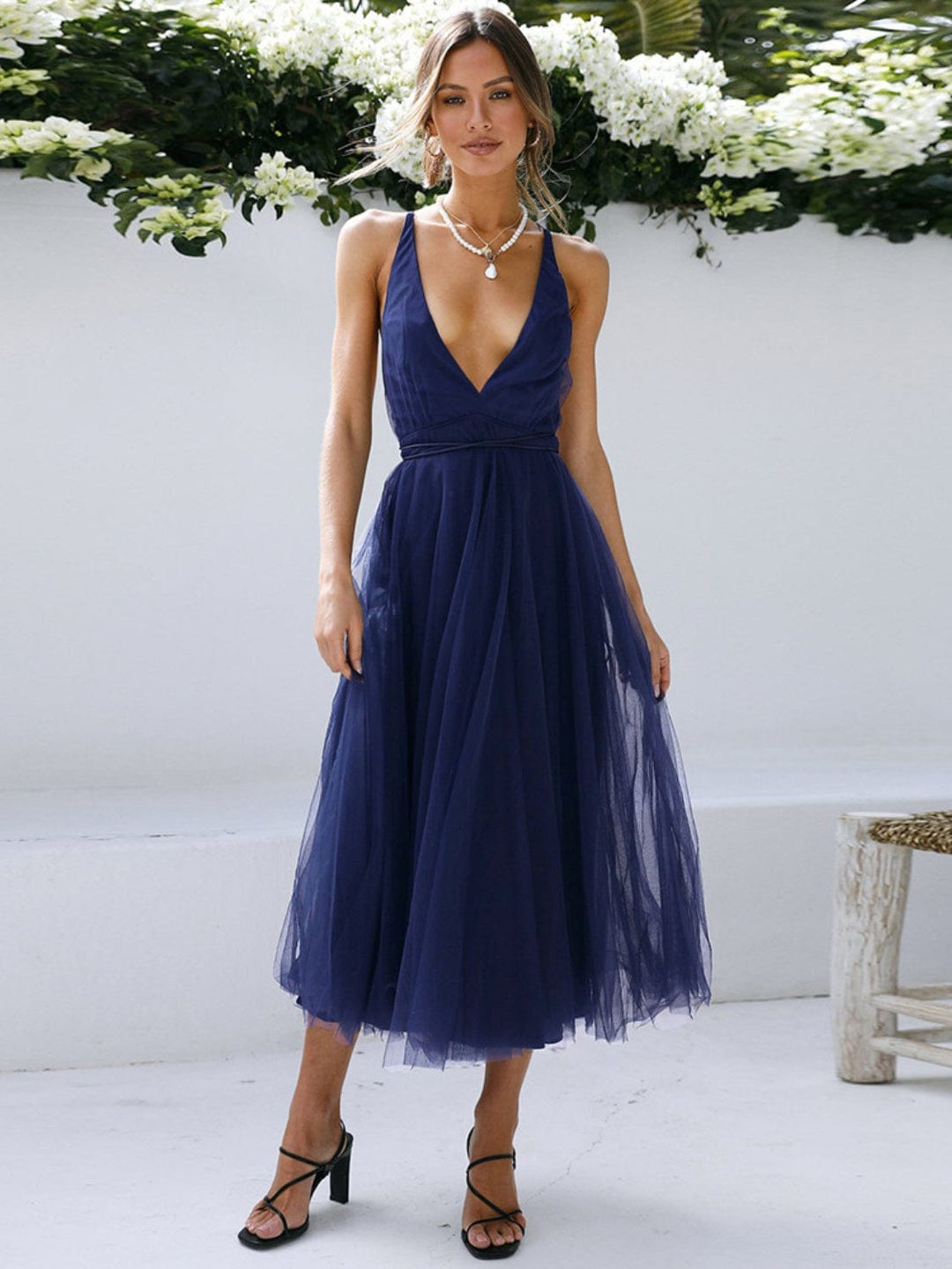 The802Gypsy Dresses/Evening Dresses Navy / S GYPSY-Backless Crisscross Sleeveless Midi Dress