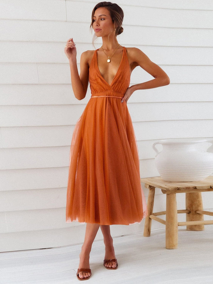 The802Gypsy Dresses/Evening Dresses Terracotta / S GYPSY-Backless Crisscross Sleeveless Midi Dress