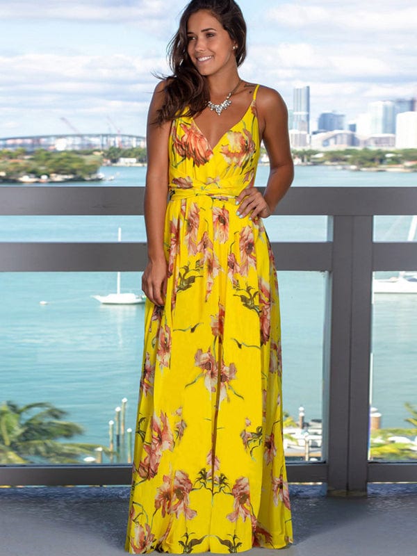 The802Gypsy Dresses Golden yellow / S GYPSY GIRL-Printed Maxi Style Beach Dress