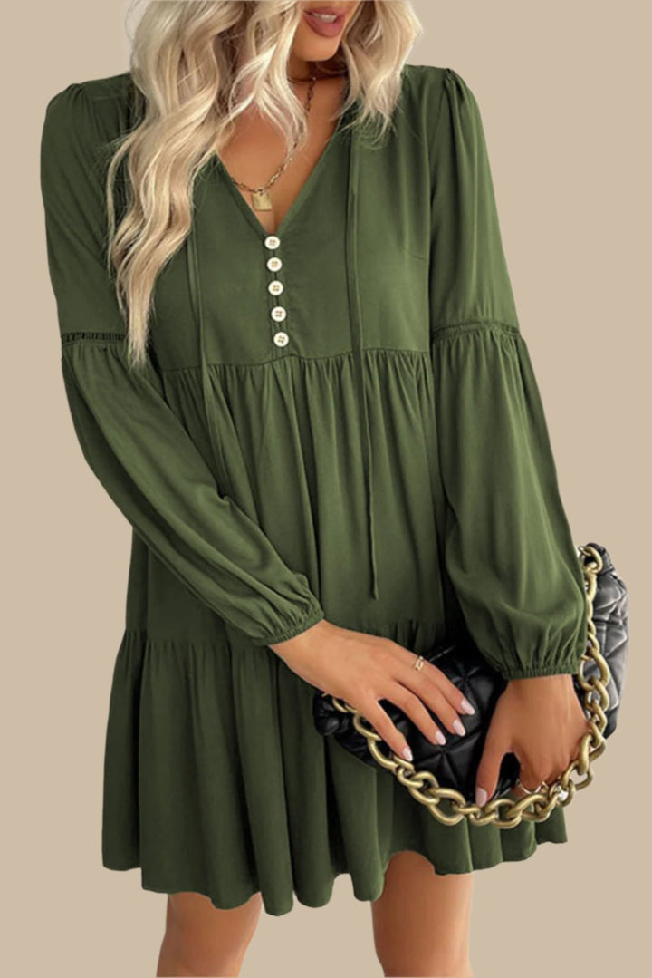 The802Gypsy  Dresses Green / S / 100%Viscose TRAVELING GYPSY-Puff Sleeve Mini Dress