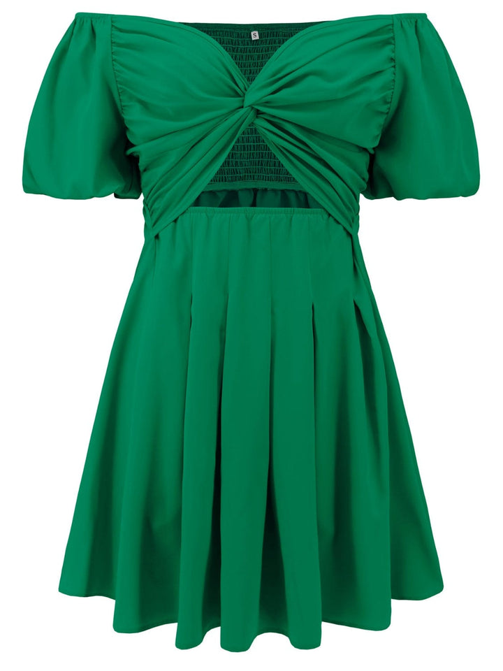 The802Gypsy Dresses Green / S GYPSY-Cutout Twisted Off-Shoulder Short Sleeve Dress