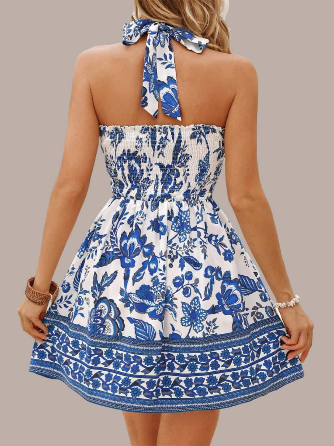 The802Gypsy Dresses GYPSY-Cutout Printed Halter Neck Mini Dress