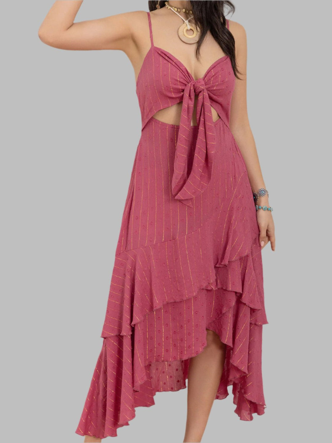 The802Gypsy Dresses GYPSY-Cutout Tiered Cami Dress