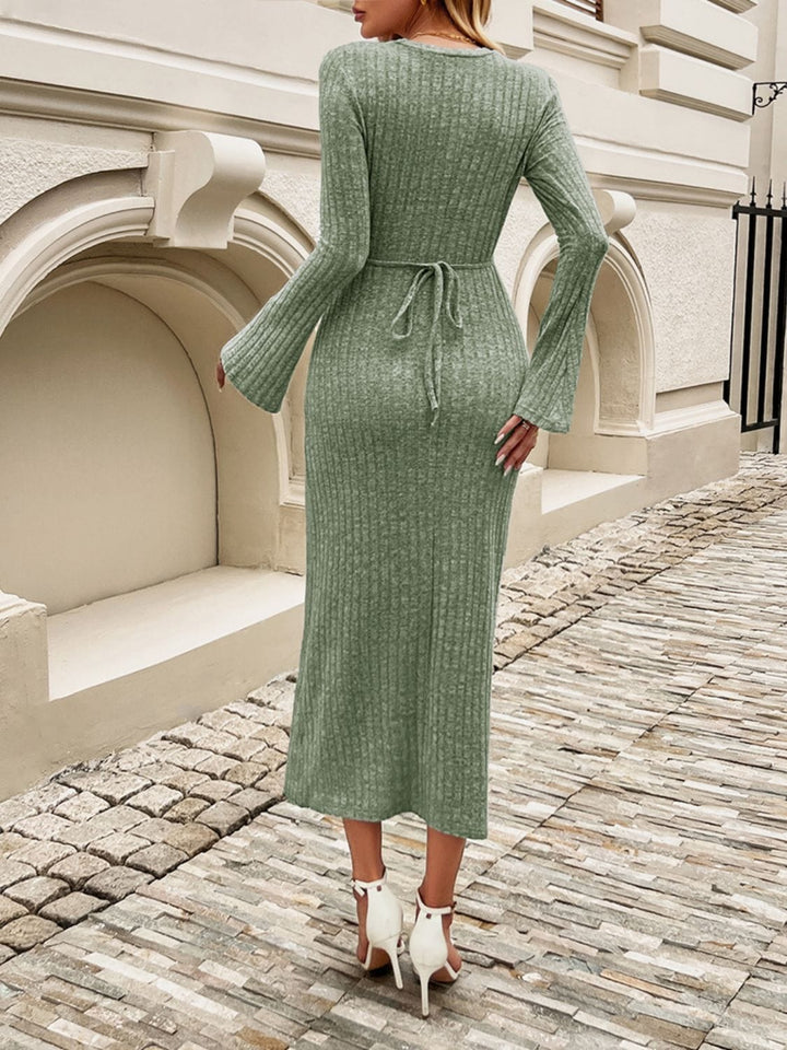 the802gypsy Dresses GYPSY-Devine Tied Round Neck Long Sleeve Midi Dress