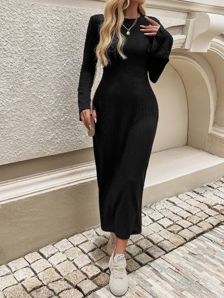 the802gypsy Dresses GYPSY-Devine Tied Round Neck Long Sleeve Midi Dress