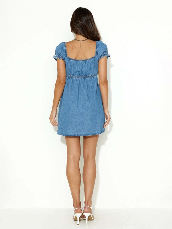 The802Gypsy Dresses GYPSY GIRL-Denim Dress with Hollow Ties