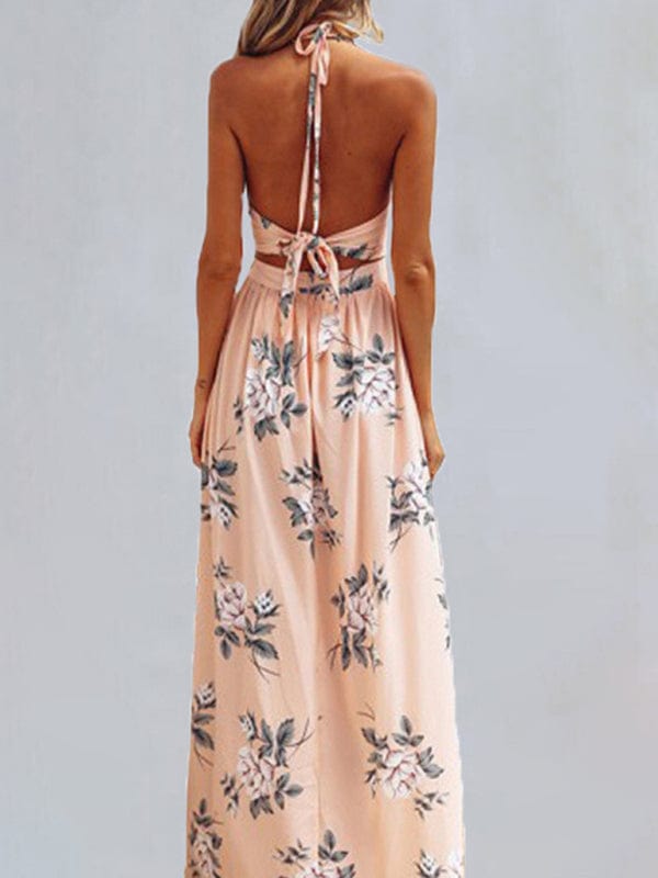 The802Gypsy Dresses GYPSY GIRL-Halter V-neck Chiffon Beach Dress