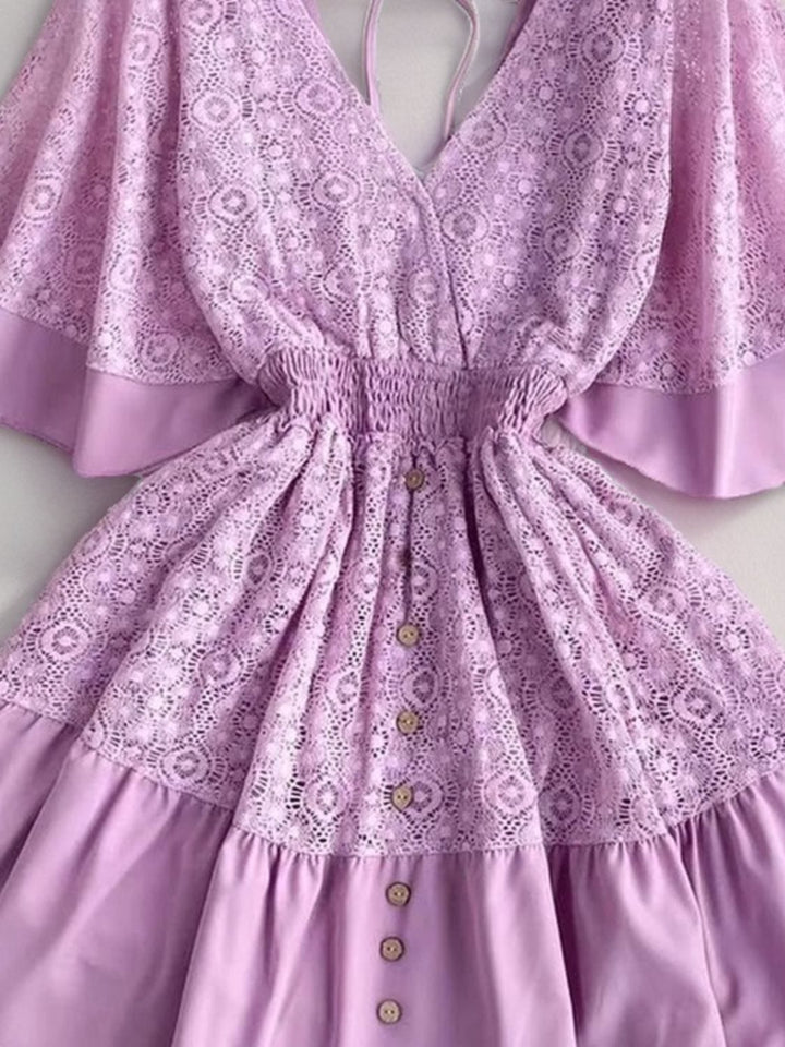 The802Gypsy Dresses GYPSY-Lace Cutout Half Sleeve Mini Dress