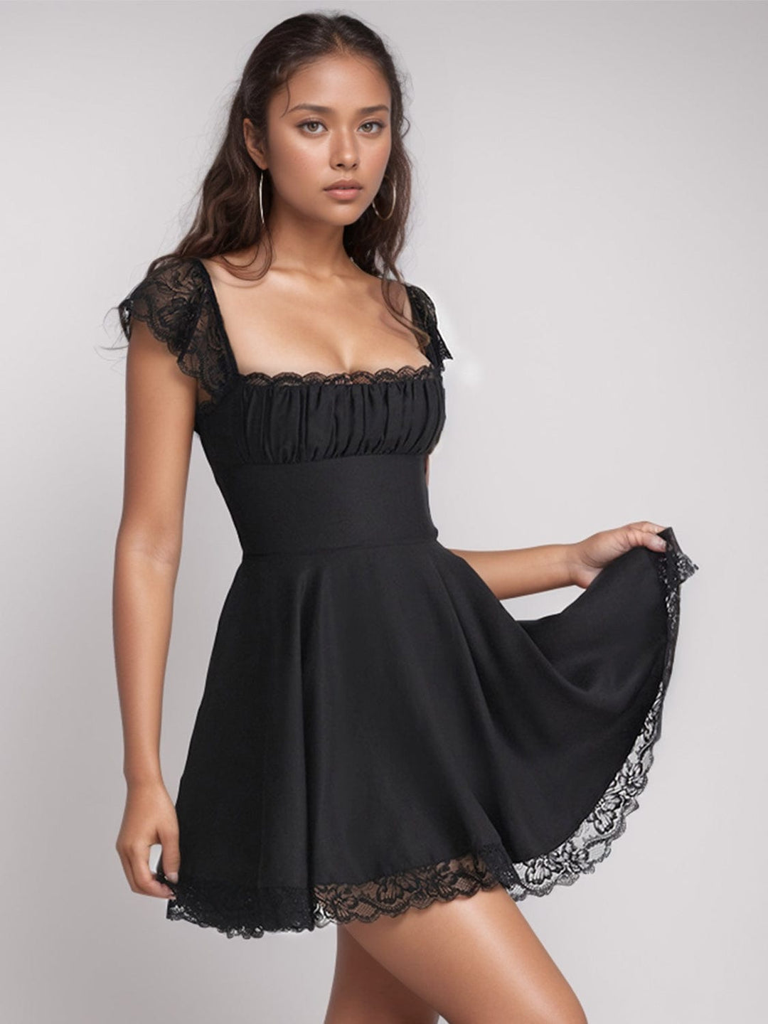 The802Gypsy Dresses GYPSY-Lace Detail Cap Sleeve Mini Dress