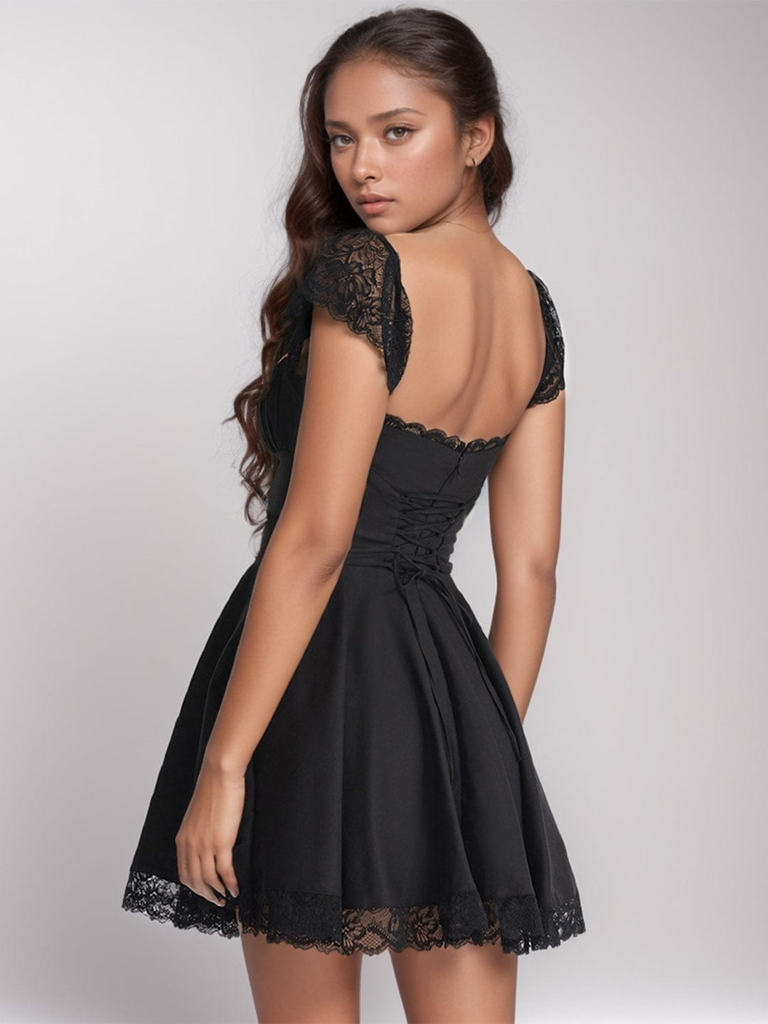 The802Gypsy Dresses GYPSY-Lace Detail Cap Sleeve Mini Dress