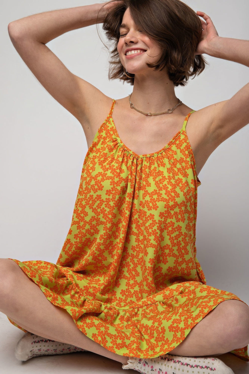 The802Gypsy  Dresses ❤GYPSY LOVE-Floral Printed Wool Peach Cami Dress