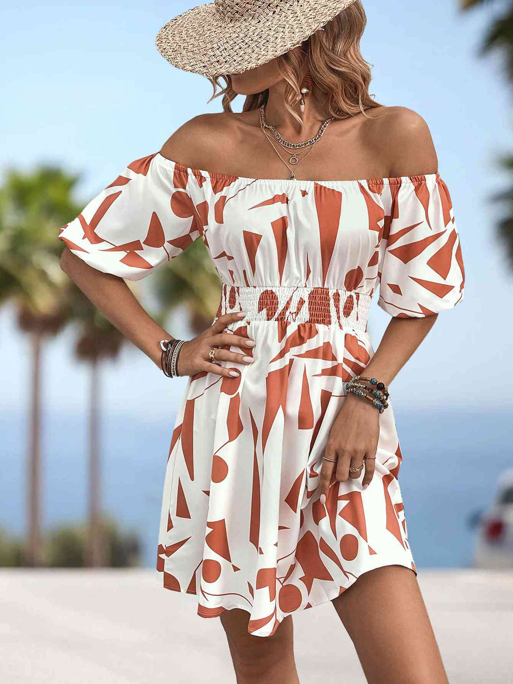 The802Gypsy Dresses GYPSY-Printed Off-Shoulder Dress