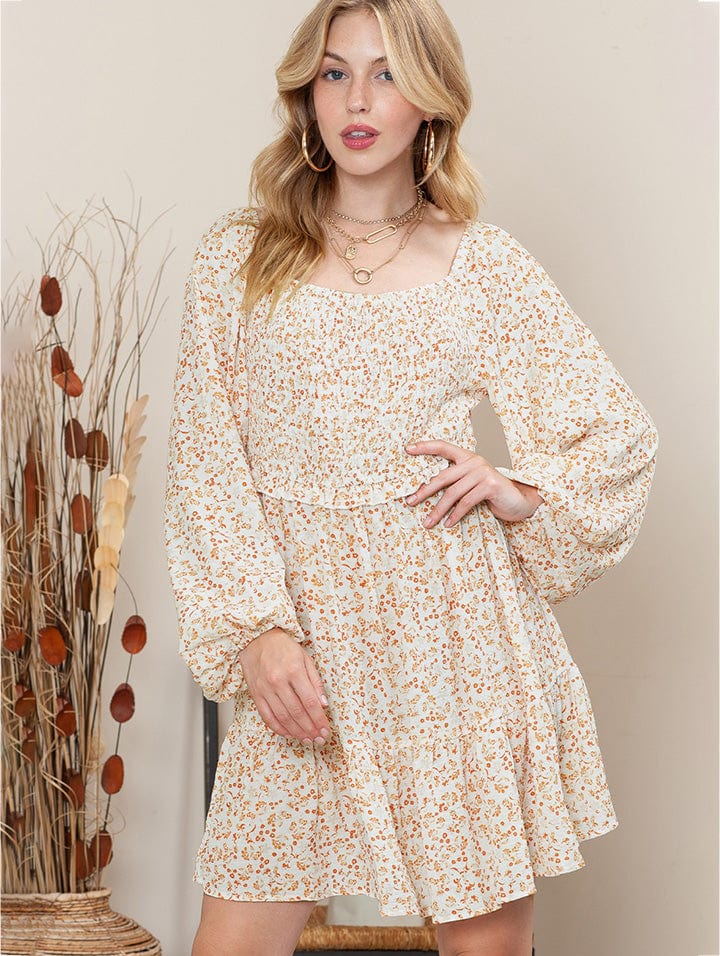 The802Gypsy Dresses GYPSY-Printed Square Neck Long Sleeve Dress