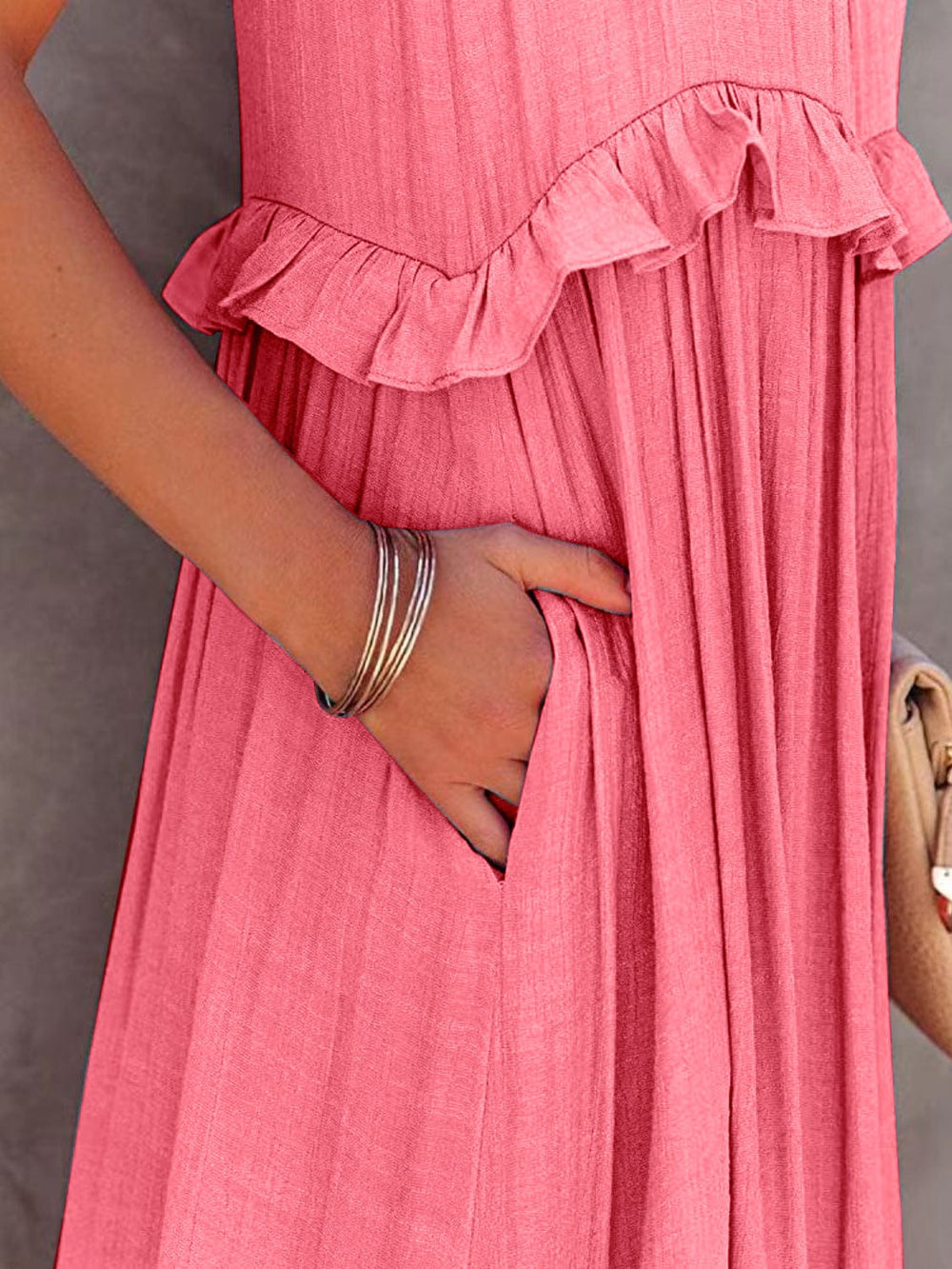 The802Gypsy Dresses GYPSY-Ruffled Sleeveless Tiered Maxi Dress with Pockets