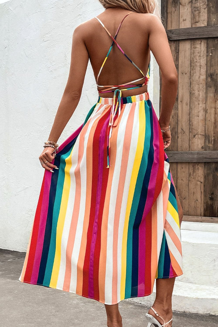 The802Gypsy Dresses GYPSY-Stripe Crisscross Backless Dress