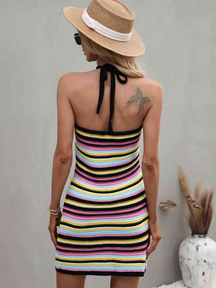 The802Gypsy Dresses GYPSY-Striped Halter Neck Mini Dress