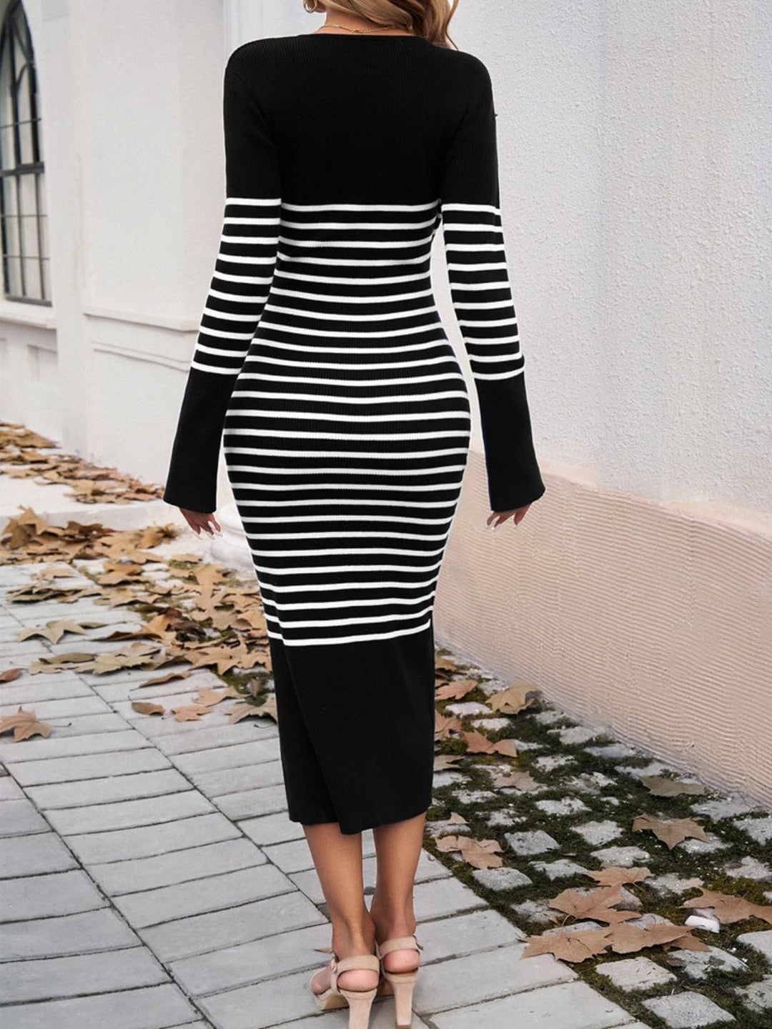 The802Gypsy Dresses GYPSY-Striped V-Neck Long Sleeve Sweater Dress