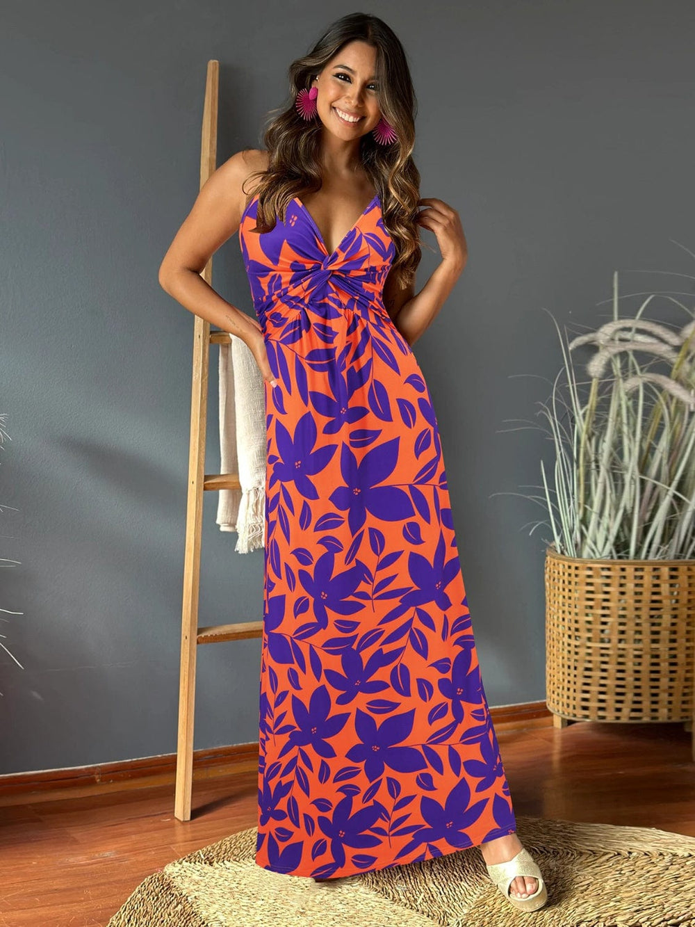 The802Gypsy Dresses GYPSY-Twisted Printed V-Neck Cami Dress