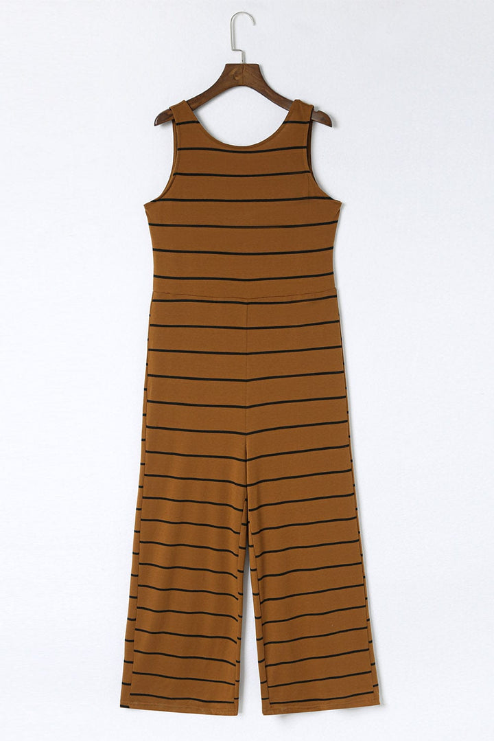 The802Gypsy  Dresses Khaki Stripe Print Open Back Sleeveless Maxi Dress with Slits