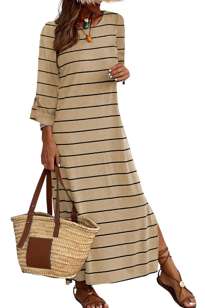 The802Gypsy  Dresses/Maxi Dresses TRAVELING GYPSY-Striped Casual Slit Long Dress ⏹️