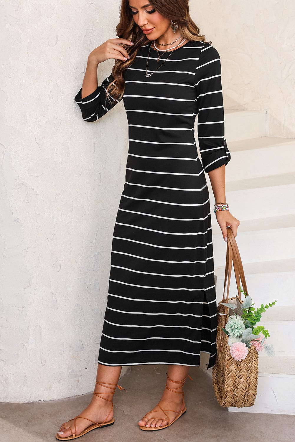 The802Gypsy  Dresses/Maxi Dresses TRAVELING GYPSY-Striped Casual Slit Long Dress ⏹️