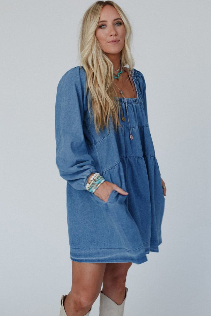 The802Gypsy  Dresses/Mini Dresses TRAVELING GYPSY-Cotton Loose Fit Side Pockets Denim Mini Dress