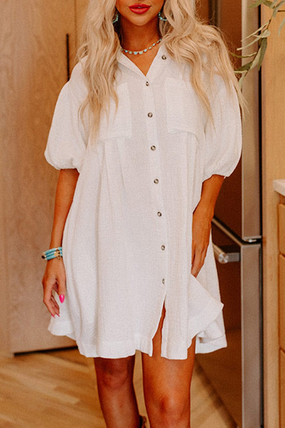 The802Gypsy  Dresses/Mini Dresses White / S / 100%Polyester TRAVELING GYPSY-Buttoned Shirt Mini Dress