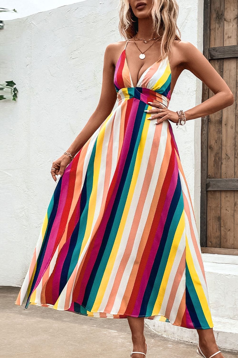 The802Gypsy Dresses Multicolor / XS GYPSY-Stripe Crisscross Backless Dress