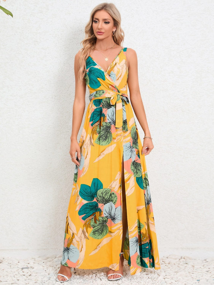 The802Gypsy Dresses Mustard / S GYPSY-Floral Maxi With Side Slit