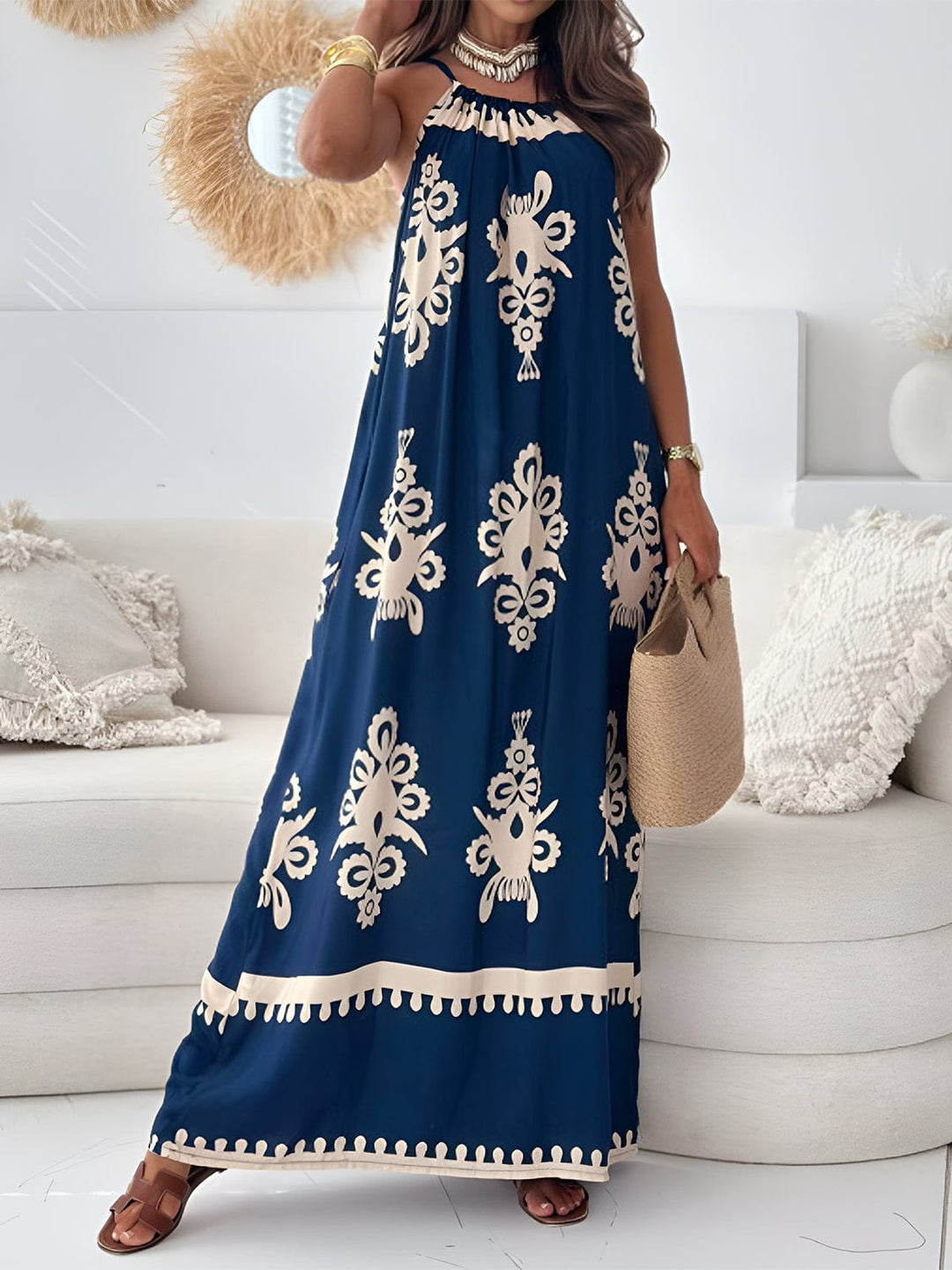 The802Gypsy dresses Navy / S GYPSY-Vacation time Spaghetti Strap Maxi Dress