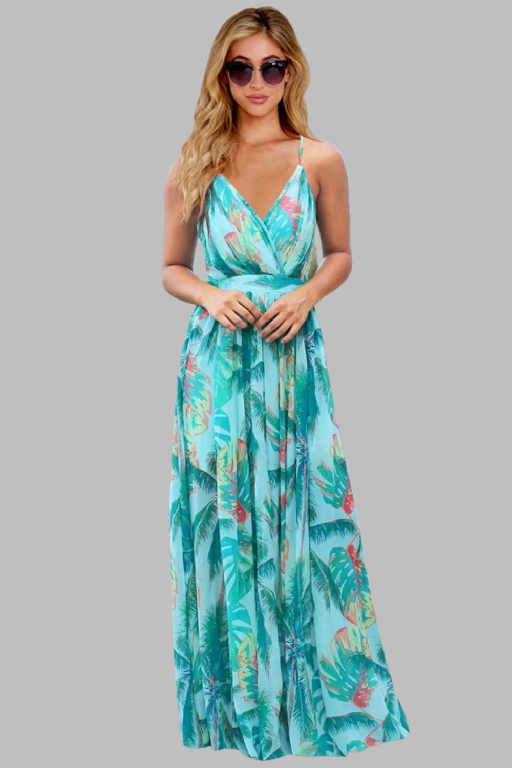 The802Gypsy Dresses Pastel  Blue / S GYPSY-Crisscross Tropical Vibes Cami Dress ⏹️