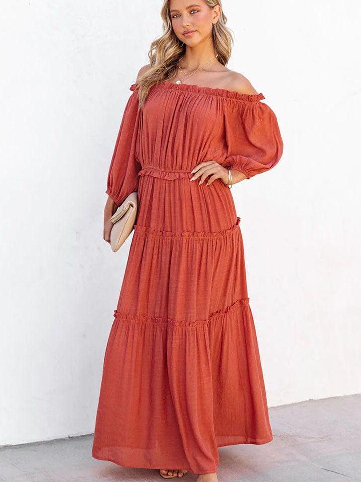 The802Gypsy Dresses Red Orange / S GYPSY-Off Shoulder Long Sleeve Maxi Dress