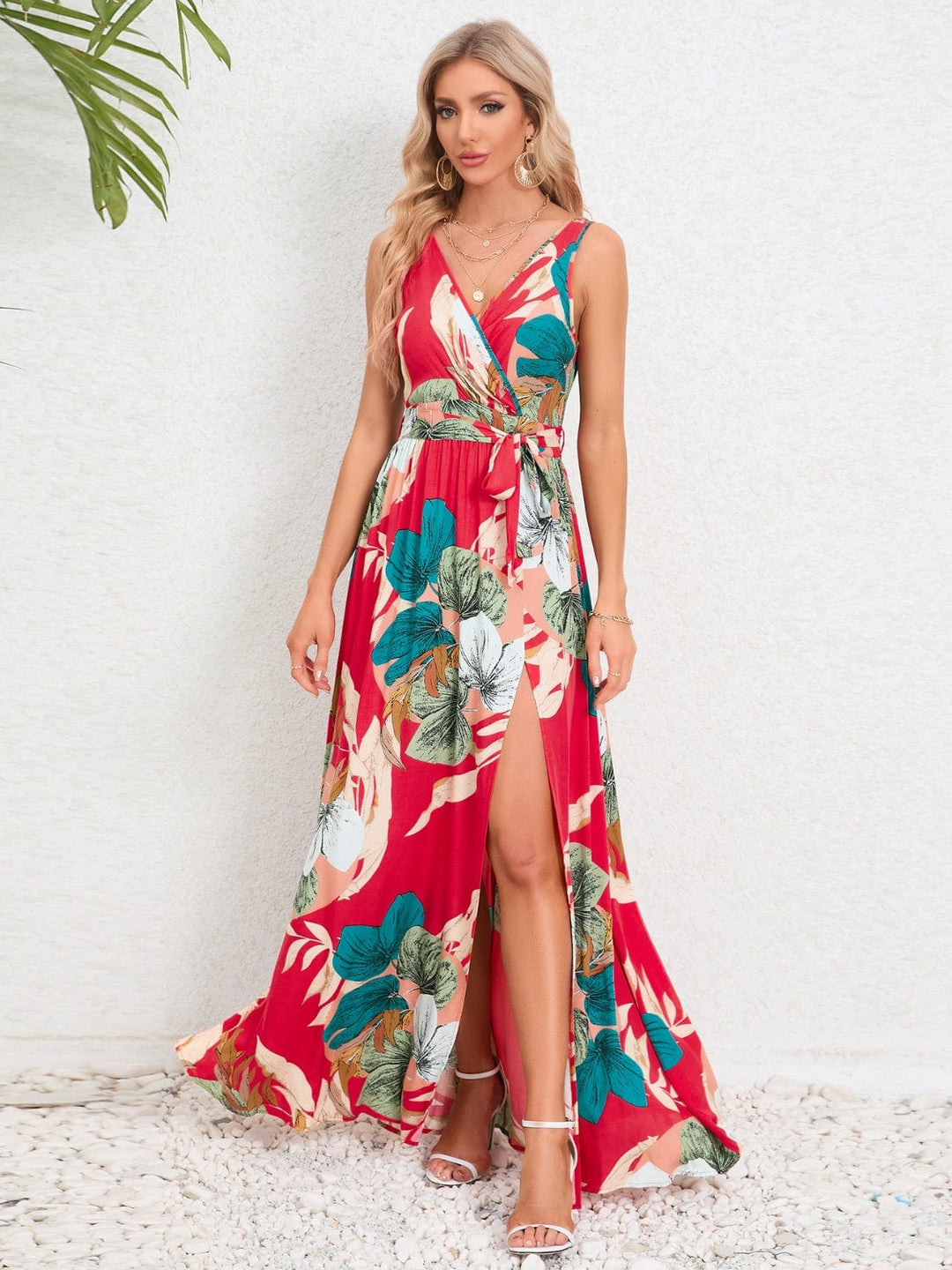 The802Gypsy Dresses Red / S GYPSY-Floral Maxi With Side Slit