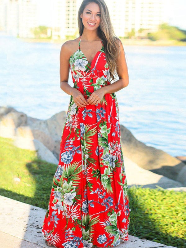 The802Gypsy Dresses Red / S GYPSY GIRL-Printed Maxi Style Beach Dress