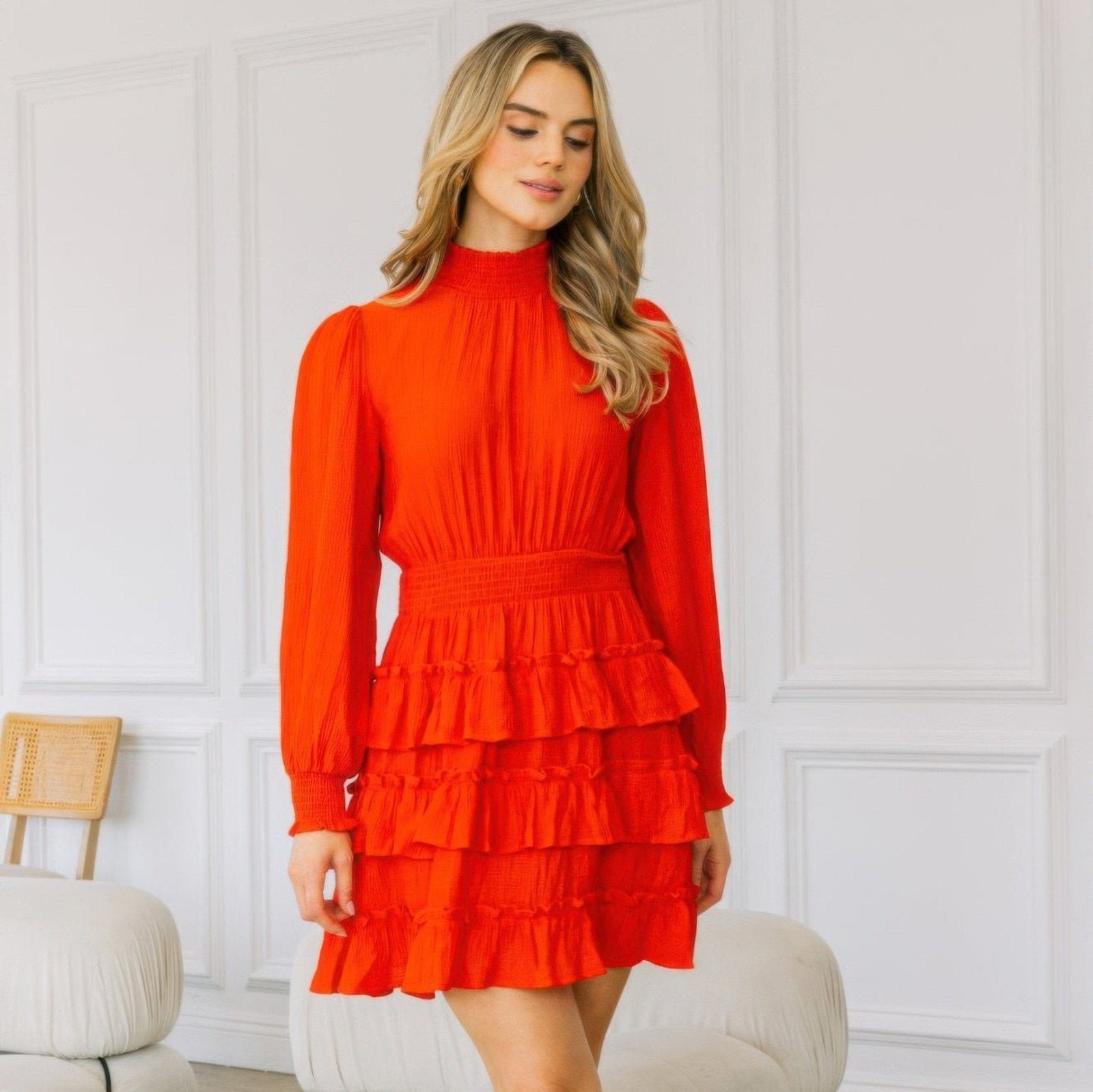 The802Gypsy  Dresses Red / S ❤️GYPSY LOVE-Long Sleeve Tiered Ruffle Mini Dress