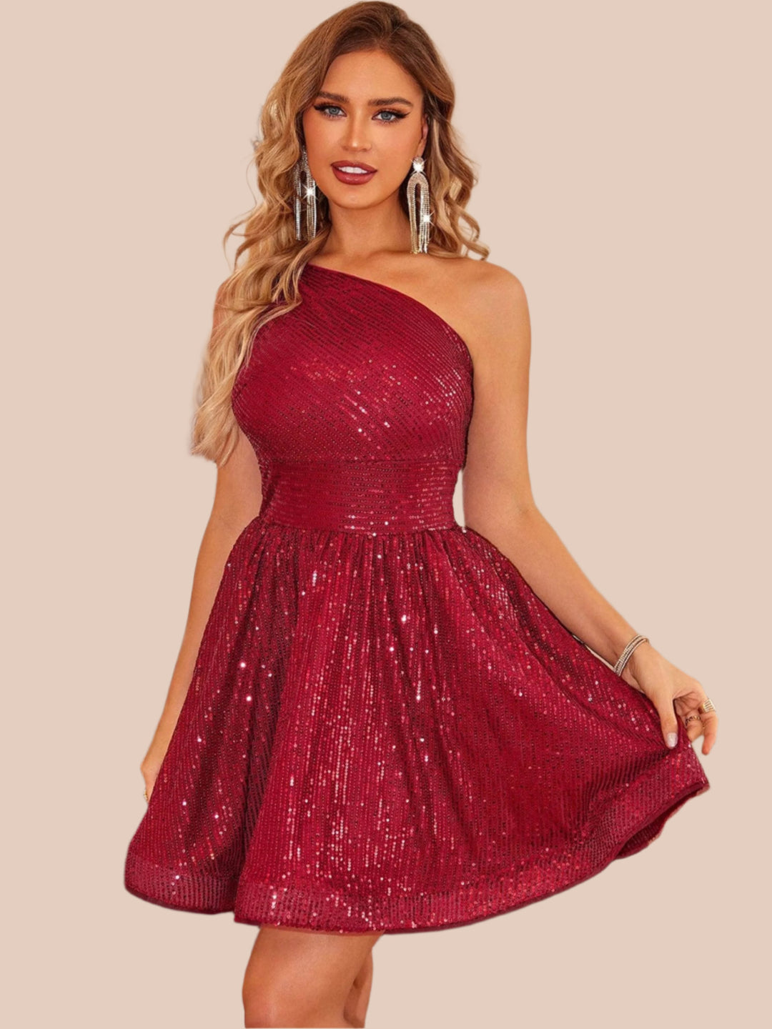 The802Gypsy Dresses Red / XS GYPSY-Sequin Holiday Single Shoulder Party Dress