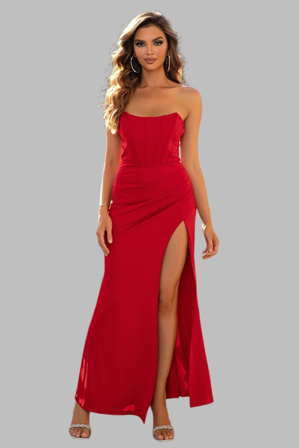 The802Gypsy Dresses Red / XS GYPSY-Strapless Split Maxi Dress