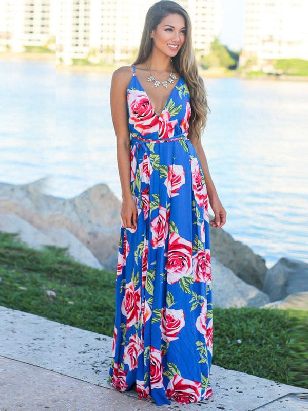 The802Gypsy Dresses Royal blue / S GYPSY GIRL-Printed Maxi Style Beach Dress