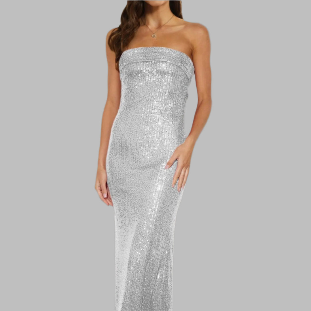 The802Gypsy Dresses Silver / S GYPSY-Sequin Cutout Tube Dress