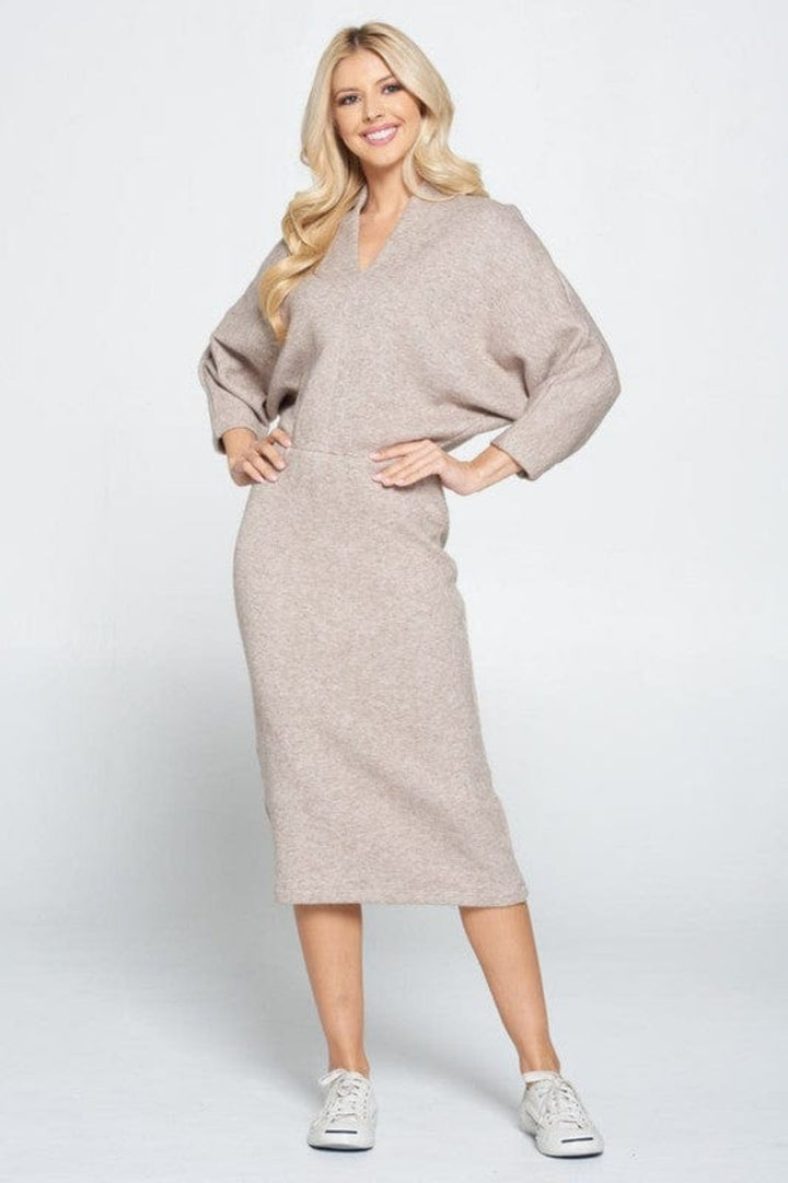 The802Gypsy Dresses TAN / S ❤️GYPSY FOX-Renee C.-Sweater Knit Midi Dress