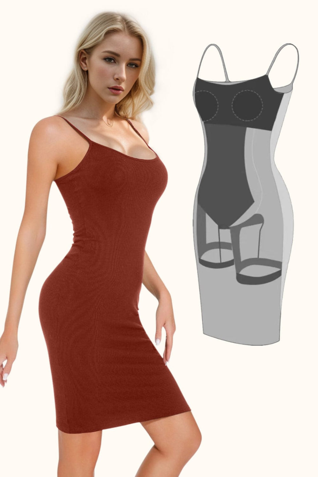 The802Gypsy Dresses Terracotta Brown / S GYPSY-Basic Bae-Built-In Shapewear Scoop Neck Dress