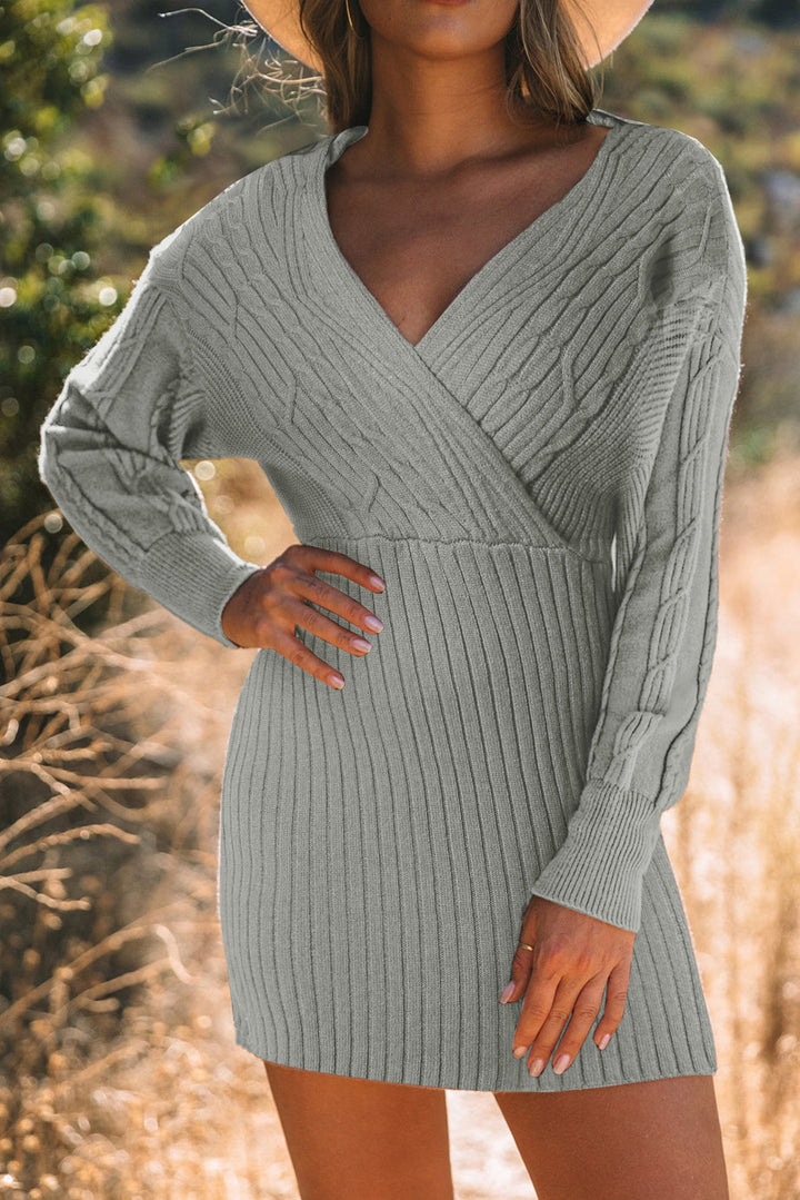 The802Gypsy  Dresses Traveling Gypsy Carved Cable Ribbed Knit V Neck Bodycon  Dress