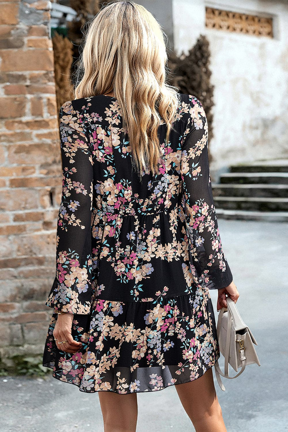 The802Gypsy  Dresses TRAVELING GYPSY-Floral Long Sleeve Ruffle Tiered Dress