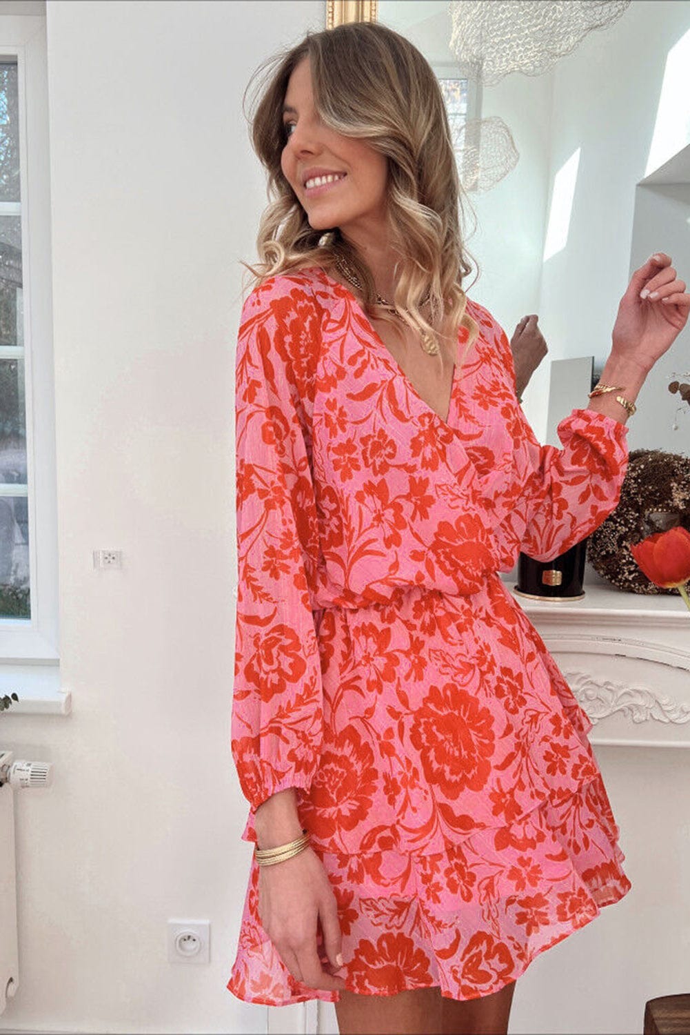 The802Gypsy  Dresses TRAVELING GYPSY-Floral Ruffle Puff Sleeve Dress