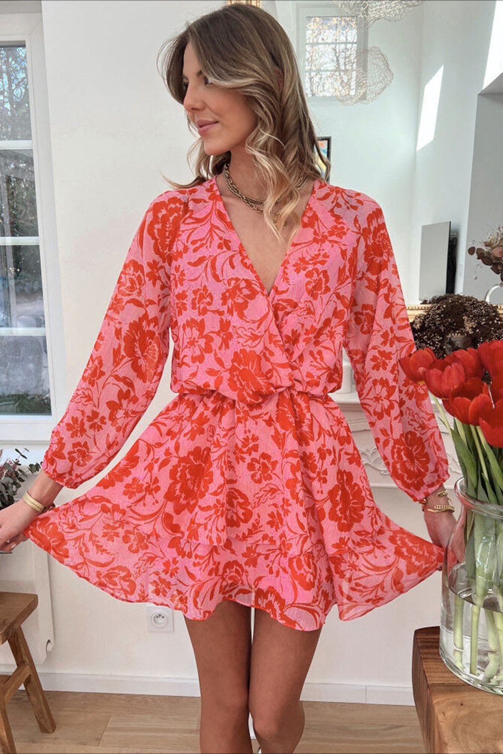 The802Gypsy  Dresses TRAVELING GYPSY-Floral Ruffle Puff Sleeve Dress