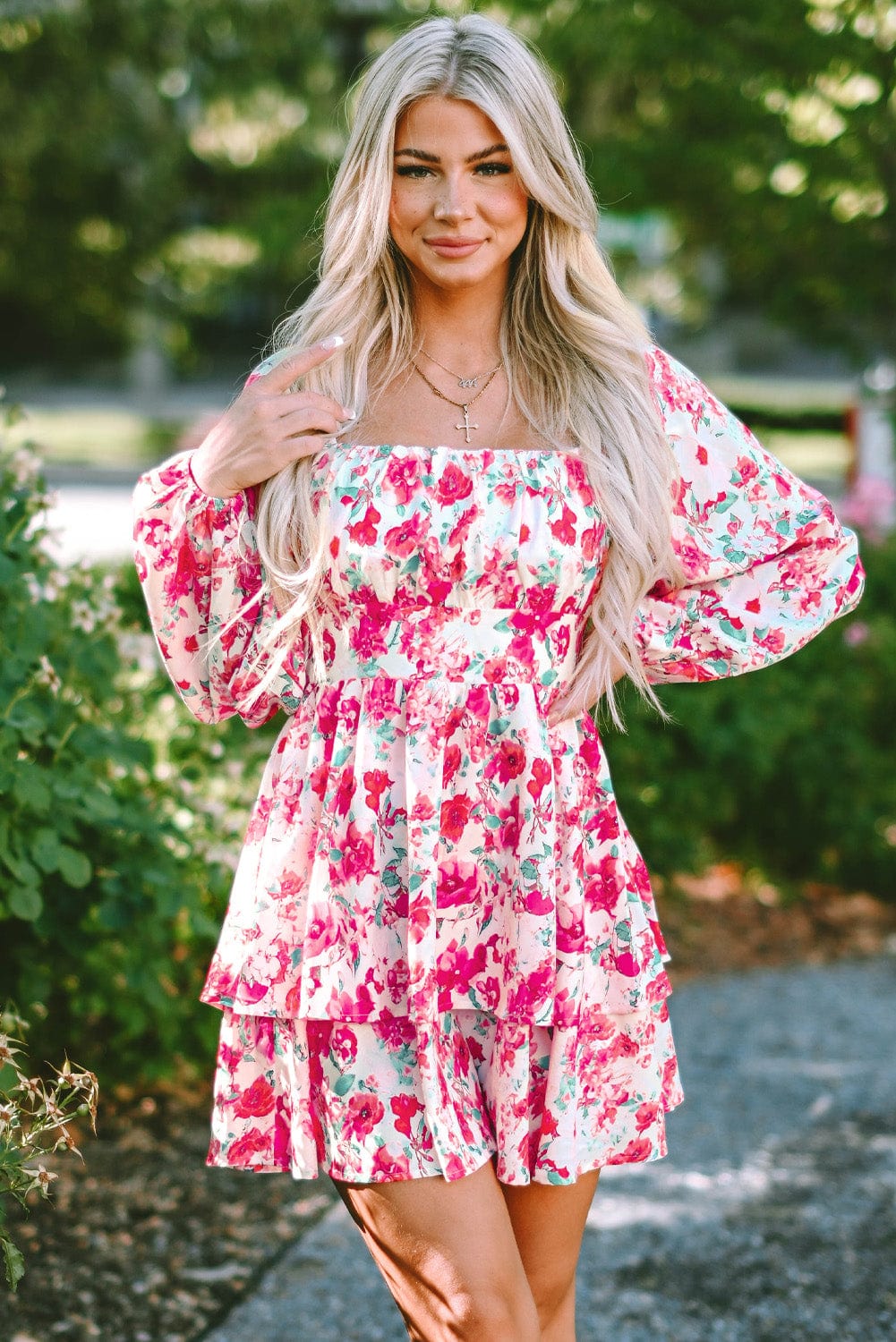 The802Gypsy  Dresses TRAVELING GYPSY-High Waist Puff Sleeve Floral Dress